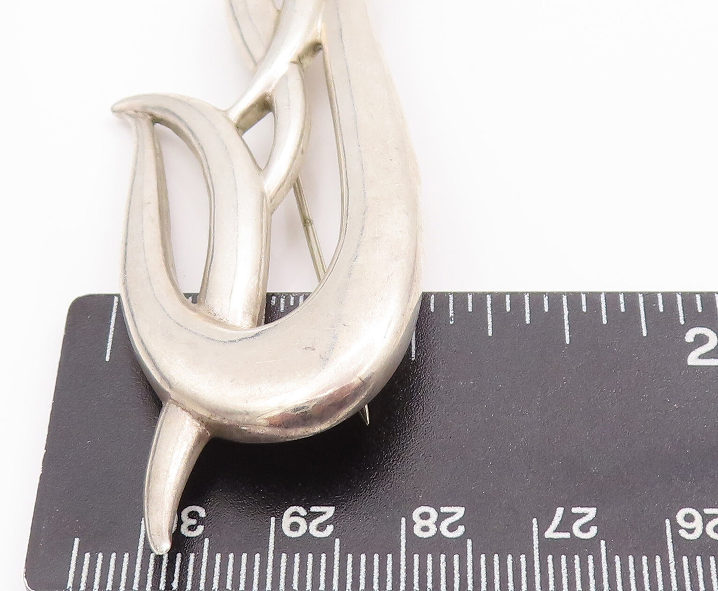 925 Sterling Silver Vintage Brooch Pin Solid Designer Carved Swirls BP10997