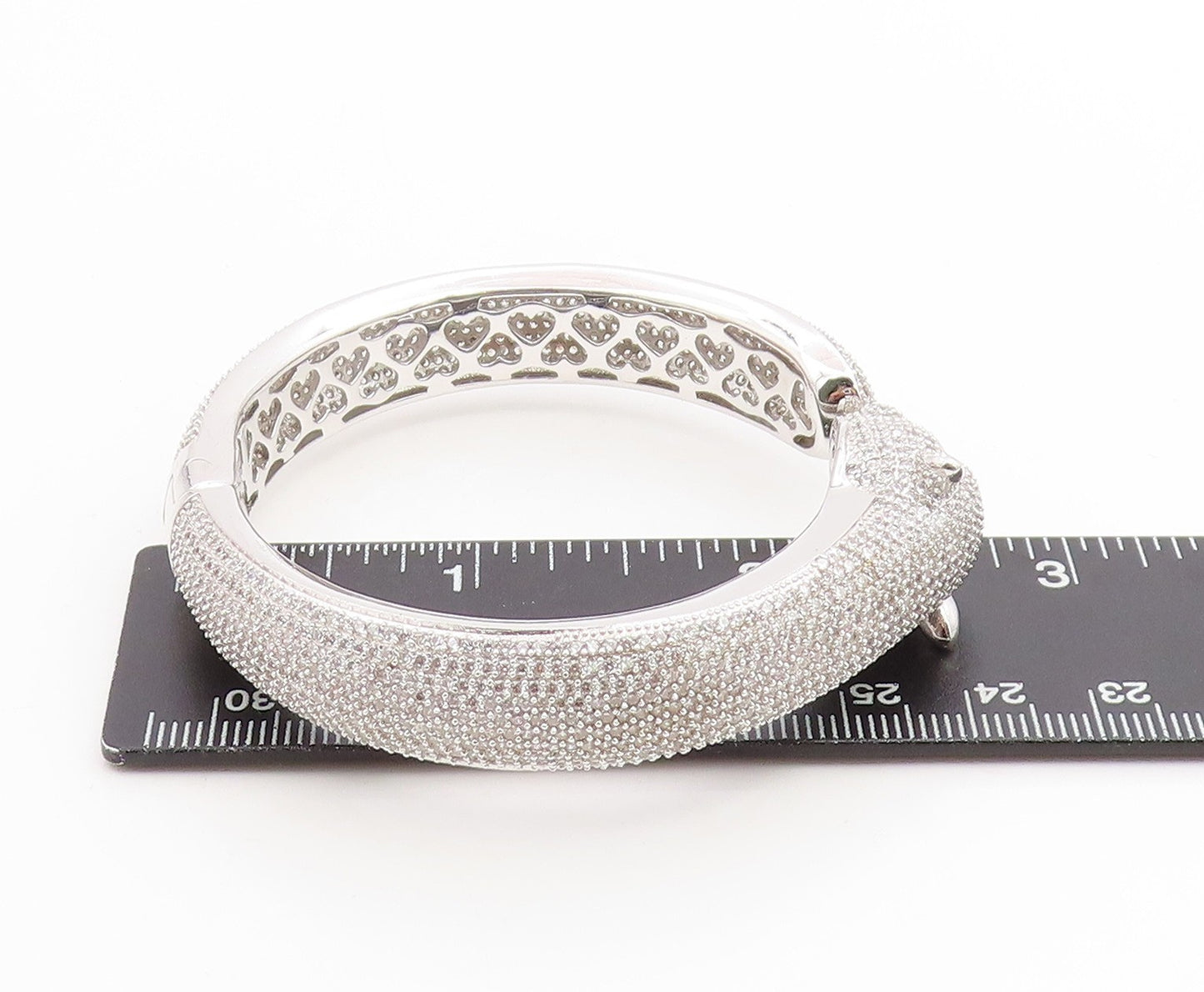 925 Sterling Silver Vintage Bracelet CZ Cluster Panther Head Bangle BT11987
