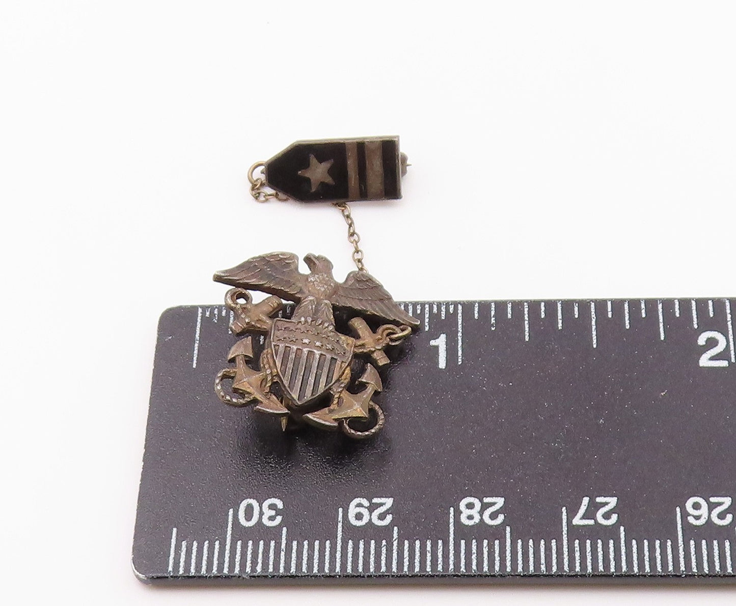 925 Sterling Silver Vintage U.S Military Badge Chain Link Brooch Pin BP9214