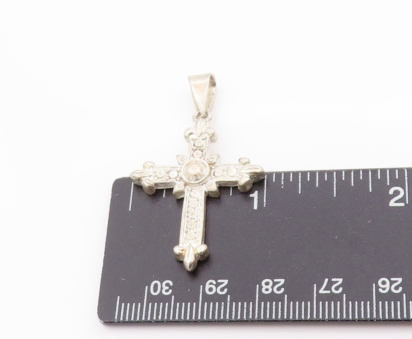 925 Sterling Silver Vintage Pendant Timeless Faith Religious Cross Charm PT24892