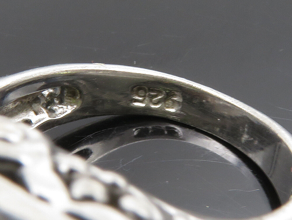 925 Silver Vintage Green Cubic Zirconia Beaded Square Ring Sz 7 RG24386