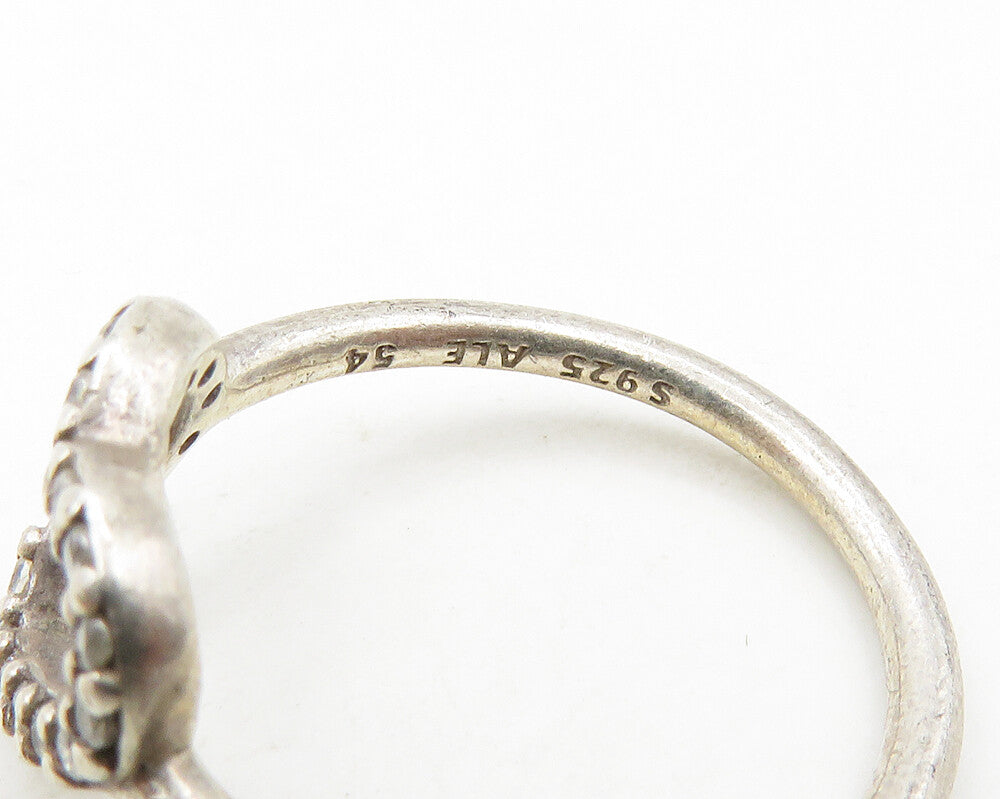 PANDORA 925 Silver Vintage Shiny Topaz Open Love Heart Ring Sz 6.5 RG19202