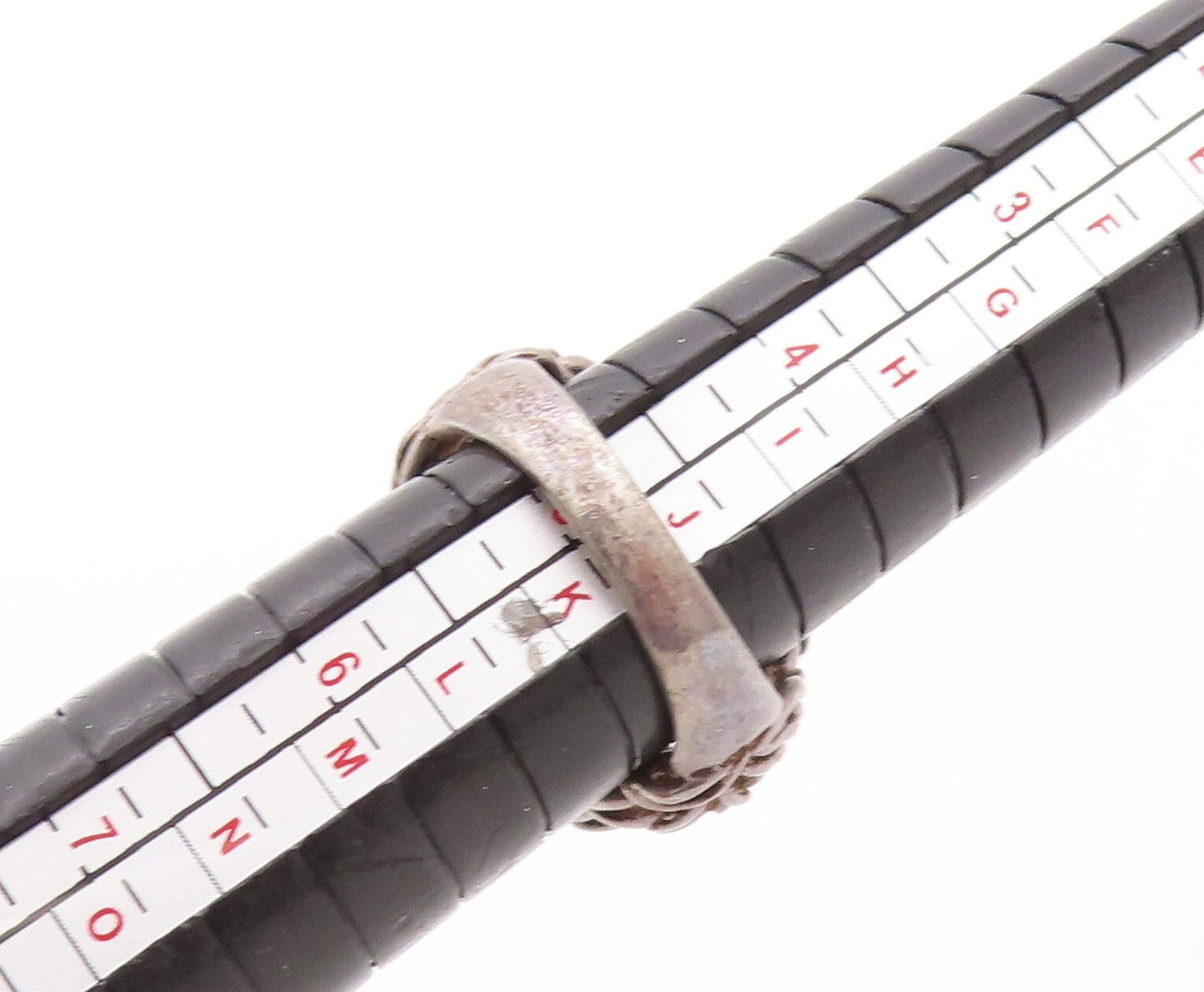 925 Sterling Silver Vintage Ring Dark Tone Brutalist Woven Amethyst Sz 5 RG31425