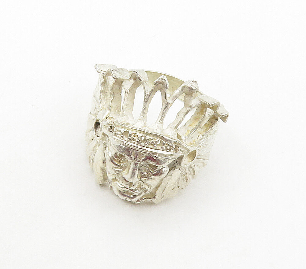 925 Sterling Silver Vintage Shiny Native Chief Head Band Ring Sz 8 RG15553