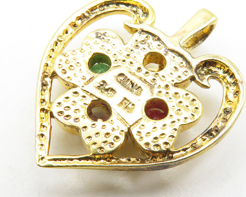 925 Silver Ruby Emerald & Amethyst Gold Plated Love Heart Pendant PT14359