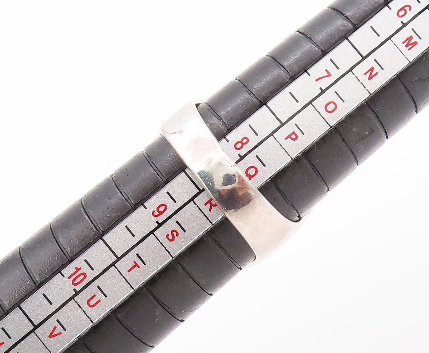 925 Sterling Silver Vintage Ring ISRAEL Inlay Onyx Solid Carved Sz 8.5 RG28170