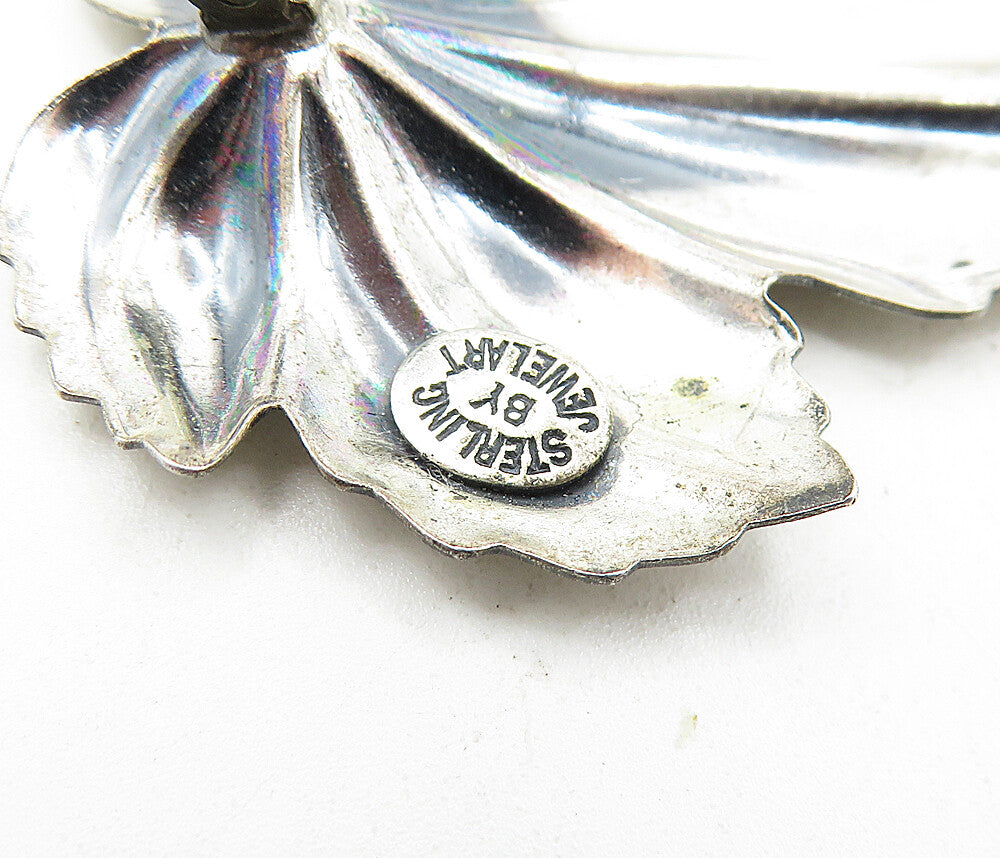 JEWEL ART 925 Sterling Silver Vintage Single Floral Leaf Brooch Pin BP1482