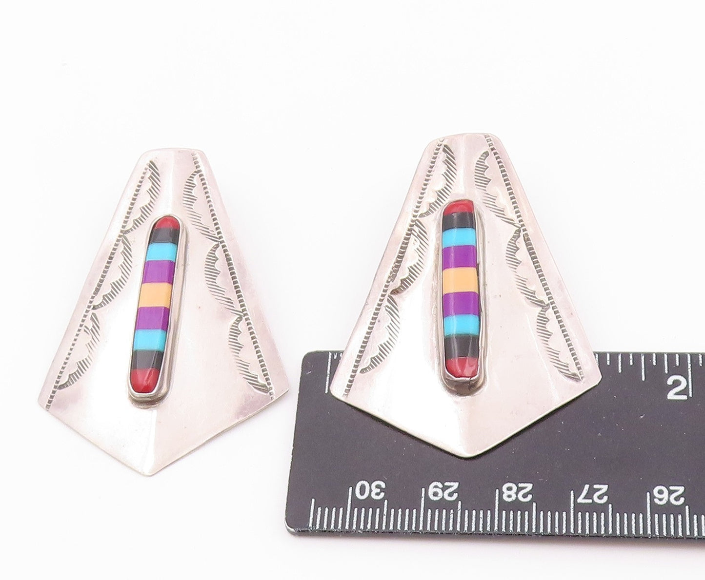 925 Sterling Silver Vintage Earrings SOUITHWESTERN Multi Gemstone Stud EG14513