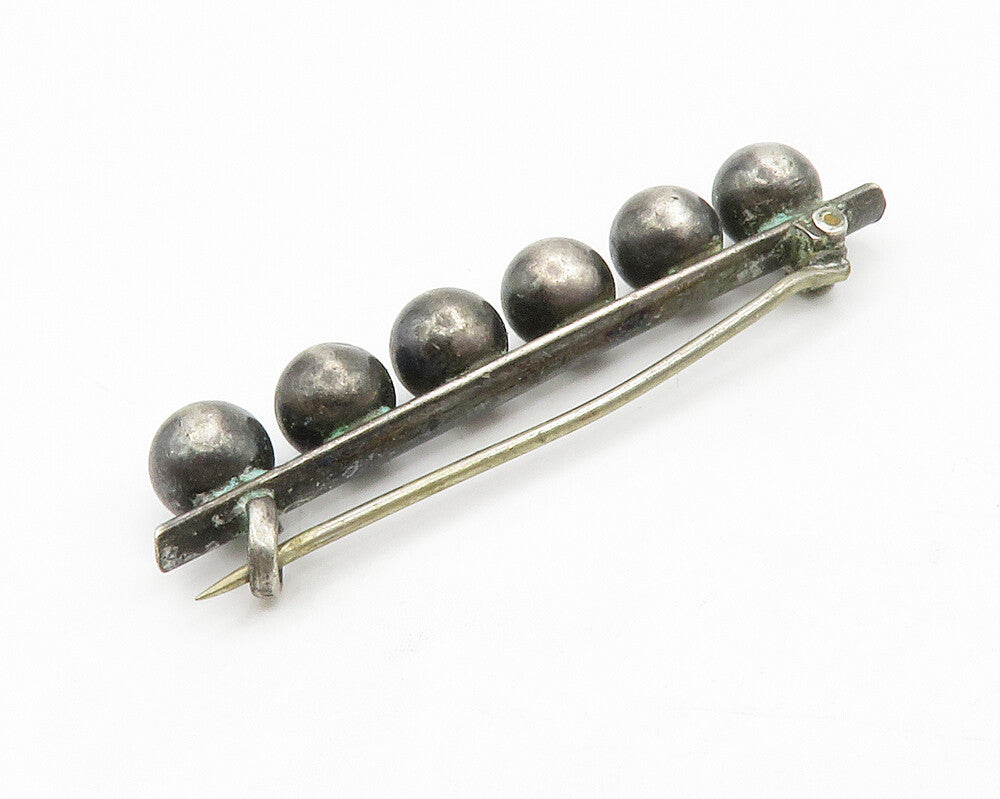 925 Sterling Silver Vintage Oxidized Ball Bead Smooth Brooch Pin BP5142