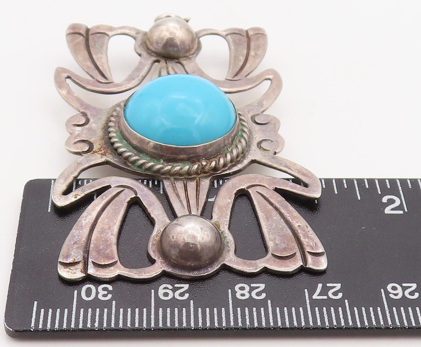 925 Sterling Silver Vintage Pendant MEXICO Designer Blue Turquoise Sun PT23546