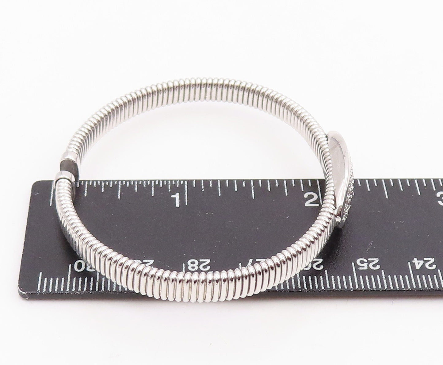 925 Sterling Silver Vintage Bracelet Elegant CZ Cluster Ribbed Cuff BT11967