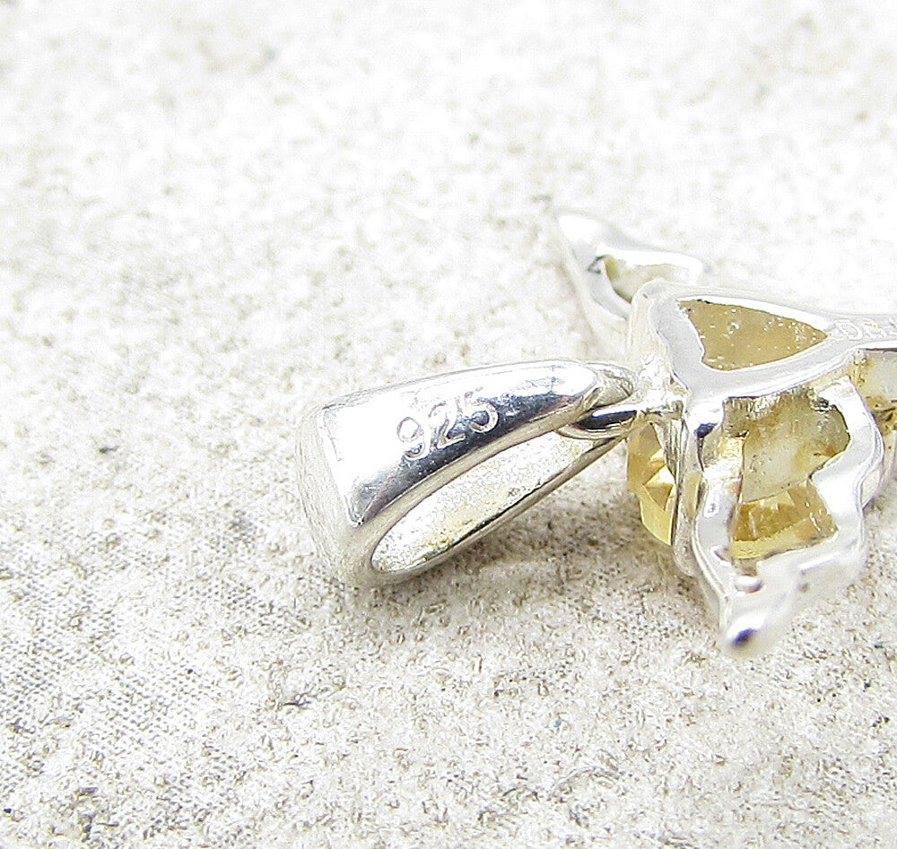 925 Sterling Silver Faceted Citrine Love Heart Cross Drop Pendant PT1124