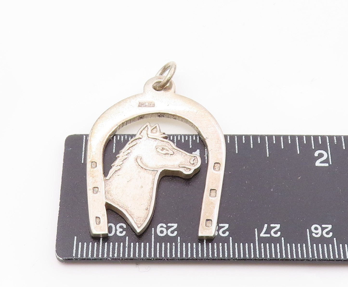 925 Sterling Silver Vintage Shiny Horse's Head & Shoe Motif Pendant PT13949