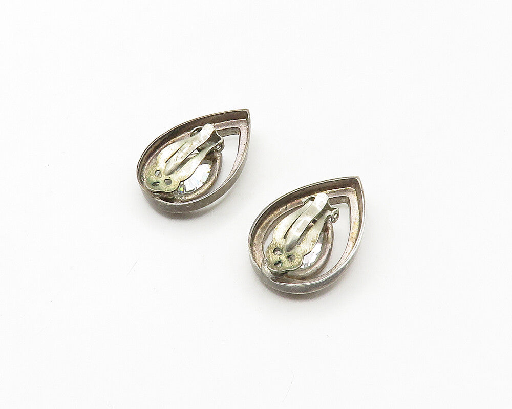 925 Sterling Silver Vintage Tear Drop Cubic Zirconia Non Pierce Earrings EG8853