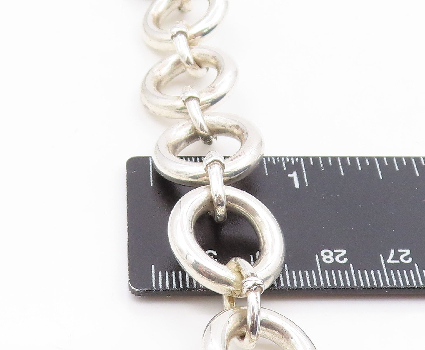 925 Sterling Silver Vintage Necklace Modernist Geometric Circles Link NE4843