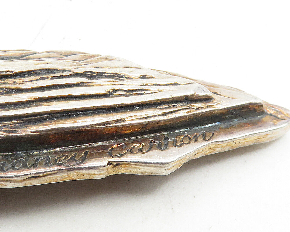 SIDNEY CARRON 925 Silver Vintage Dark Tone Sculpted Design Brooch Pin BP4140