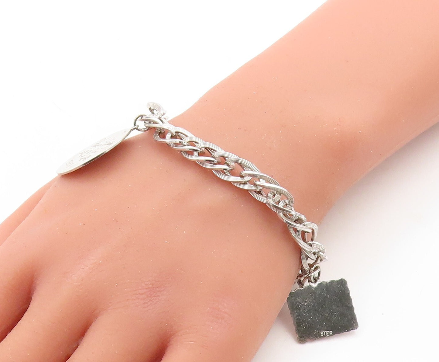 925 Sterling Silver Vintage Shiny Mother Love Charmed Chain Bracelet BT1477