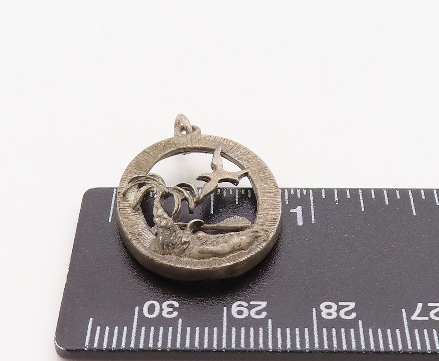 925 Sterling Silver Vintage Pendant Dark Tone Cutout Beach Landscape PT23667
