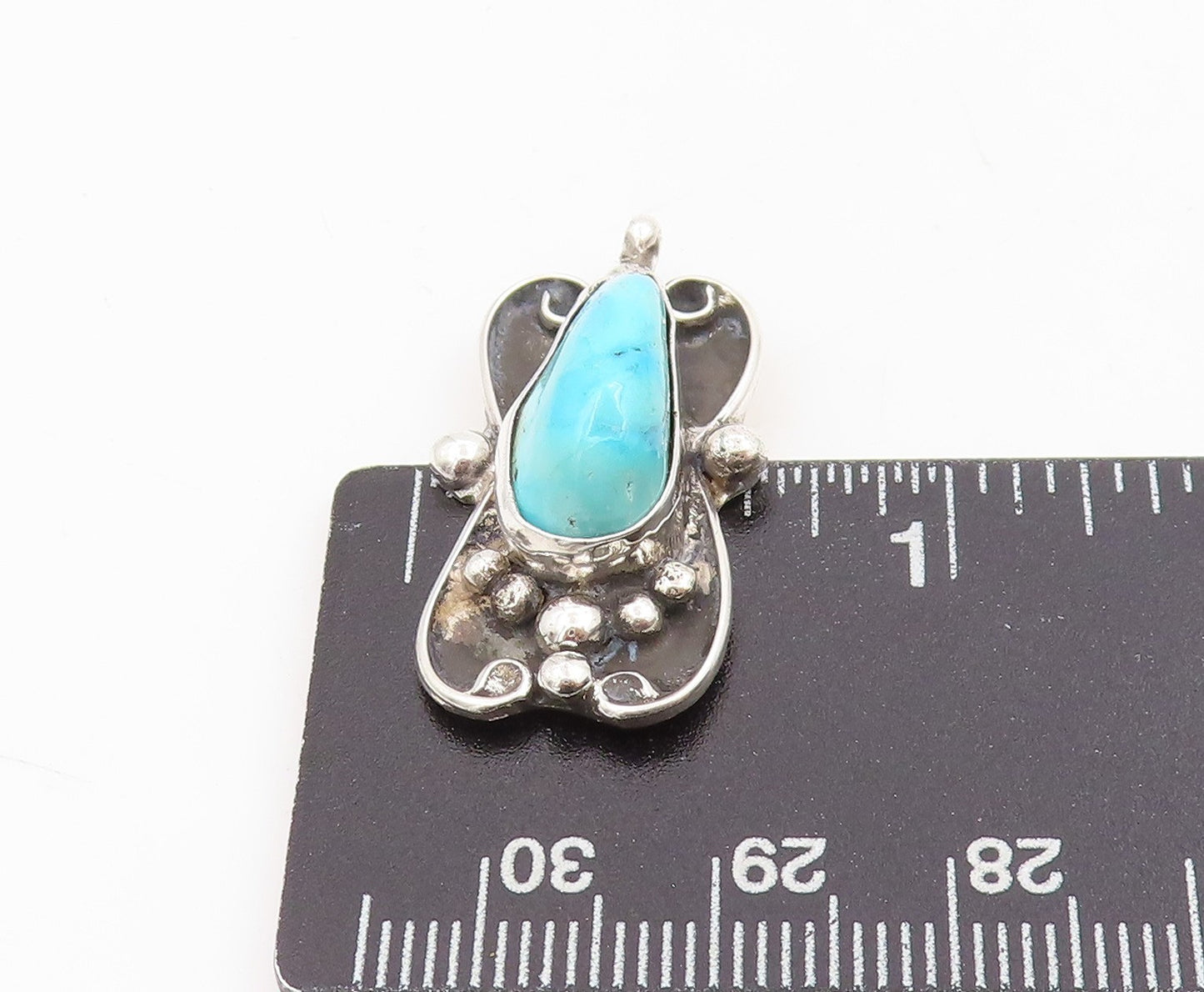 925 Sterling Silver Vintage Pendant Blue Turquoise Bohemian Design Charm PT25292