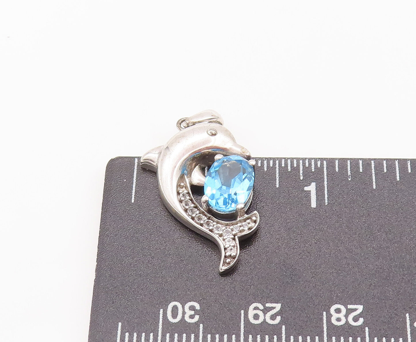 925 Sterling Silver Vintage Pendant 2 Tone CZ Dolphin Playing With Ball PT22633