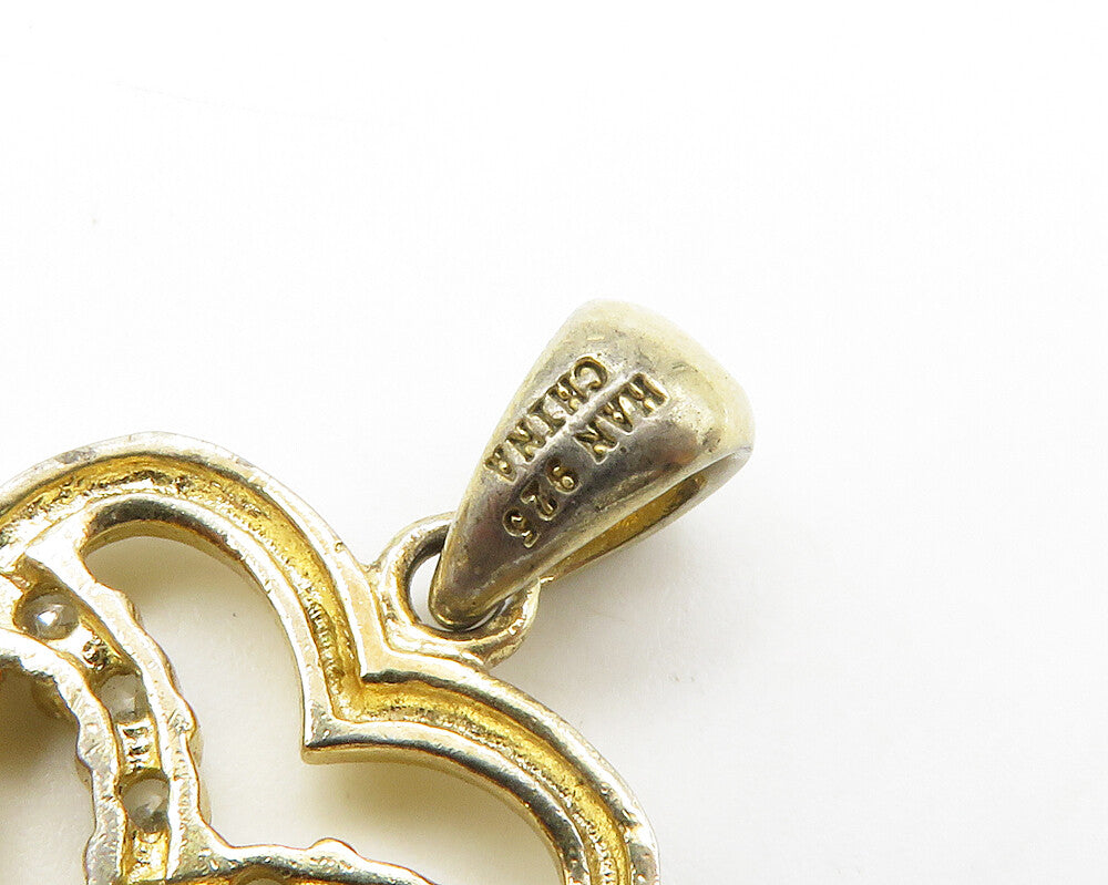 925 Sterling Silver Vintage Topaz Double Open Love Heart Pendant PT11395