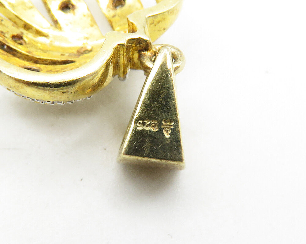 925 Silver Vintage Genuine Diamond Shiny Two Tone Heart Pendant PT15144