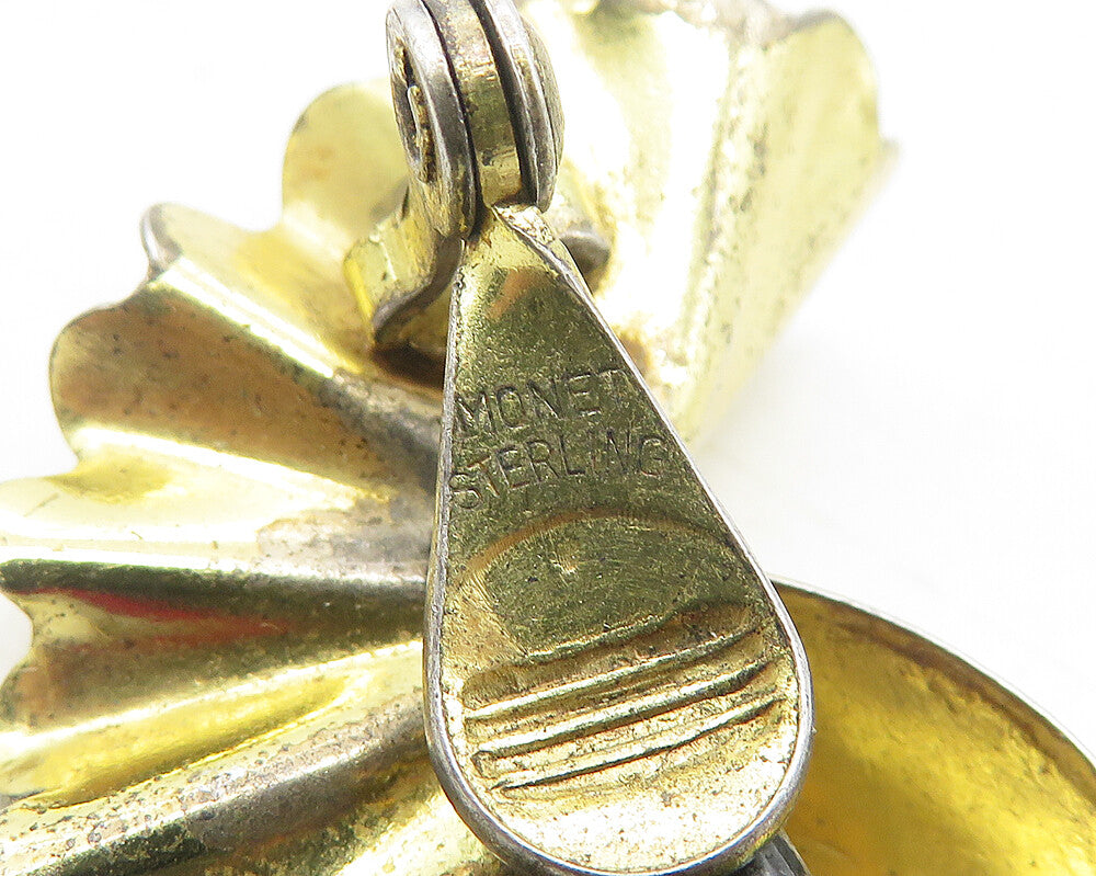 MONET 925 Silver Vintage Two Tone Modernist Non Pierce Drop Earrings EG5954