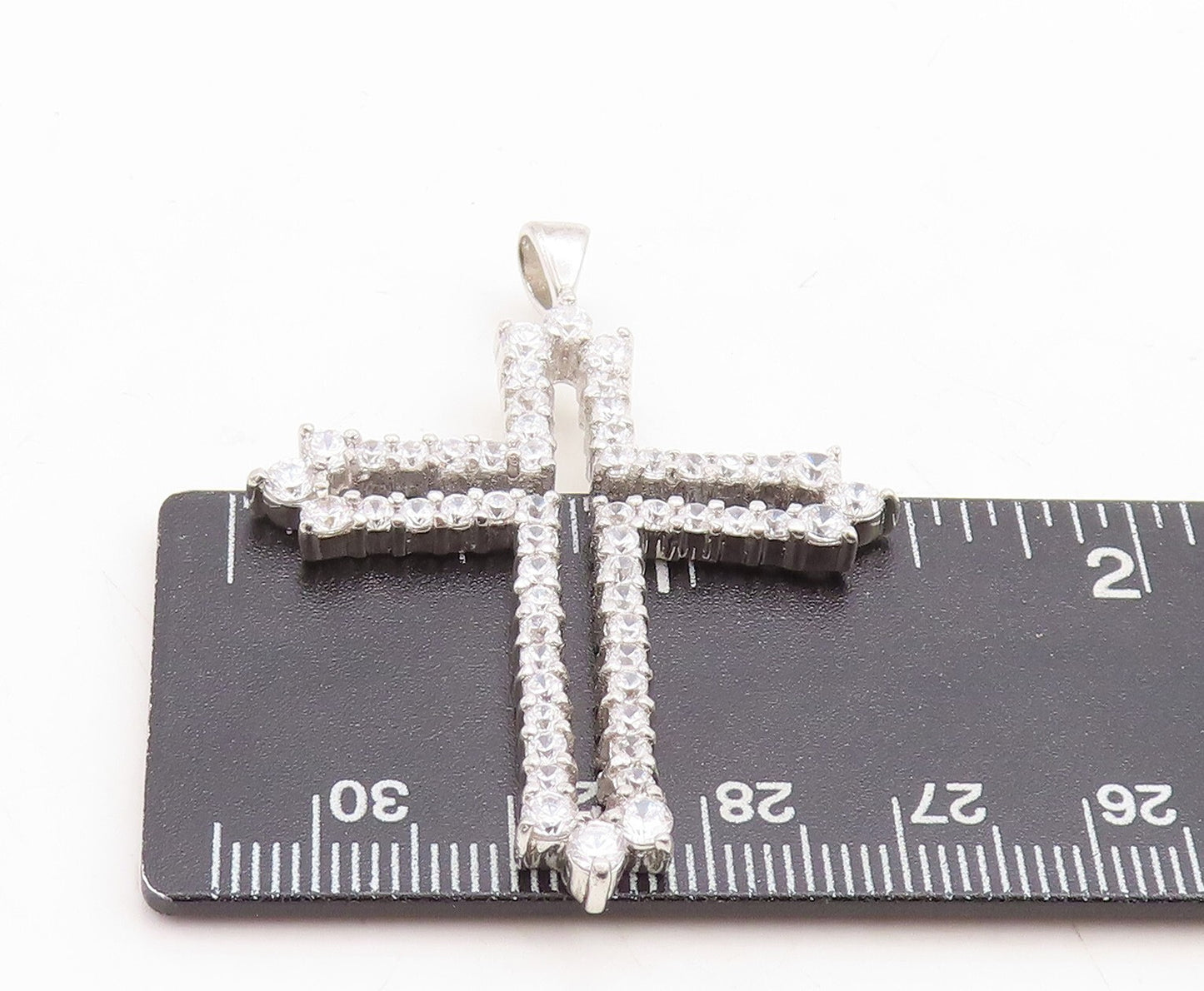 925 Sterling Silver Vintage Pendant Topaz Band Cutout Religious Cross PT23707