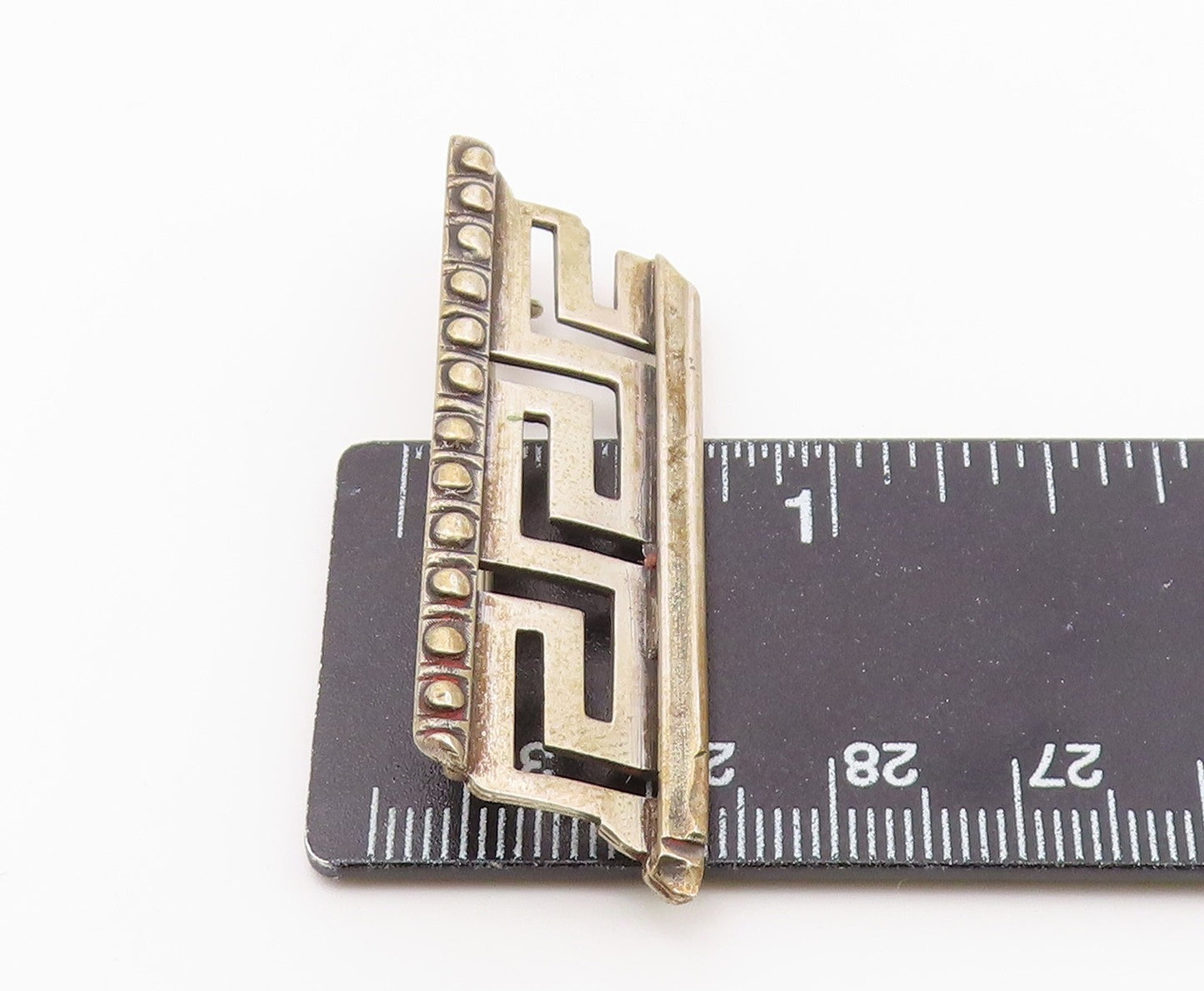 925 Sterling Silver Vintage Carved Beaded Maze Pattern Brooch Pin BP9615