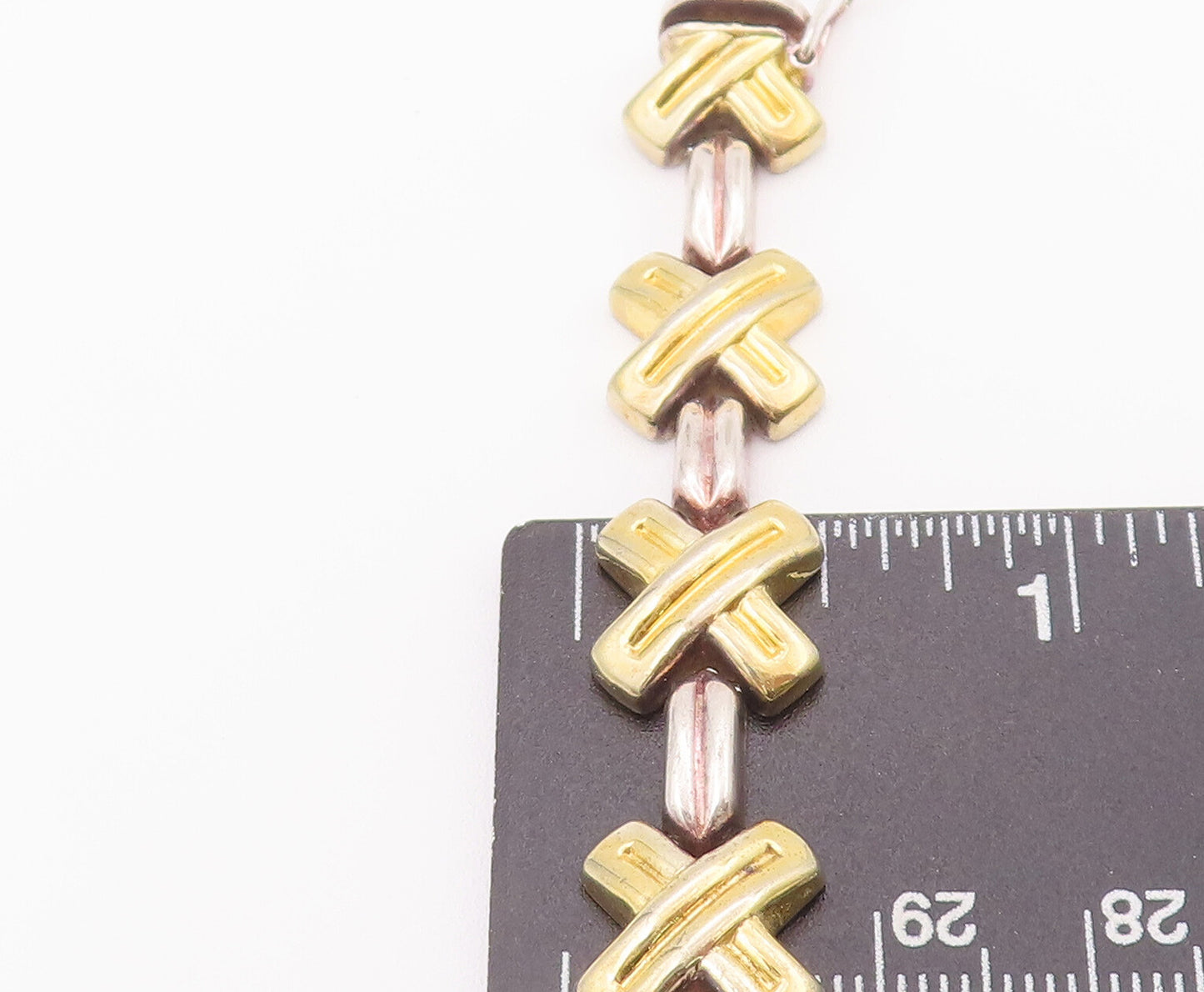 925 Sterling Silver Vintage Bracelet Fold Plated Cutout Cross And Links BT10403