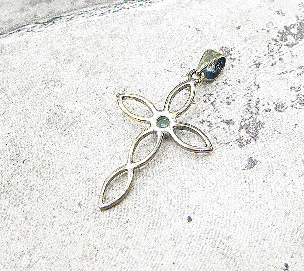 Gold Over 925 Sterling Silver Emerald Religious Cross Drop Pendant PT1156
