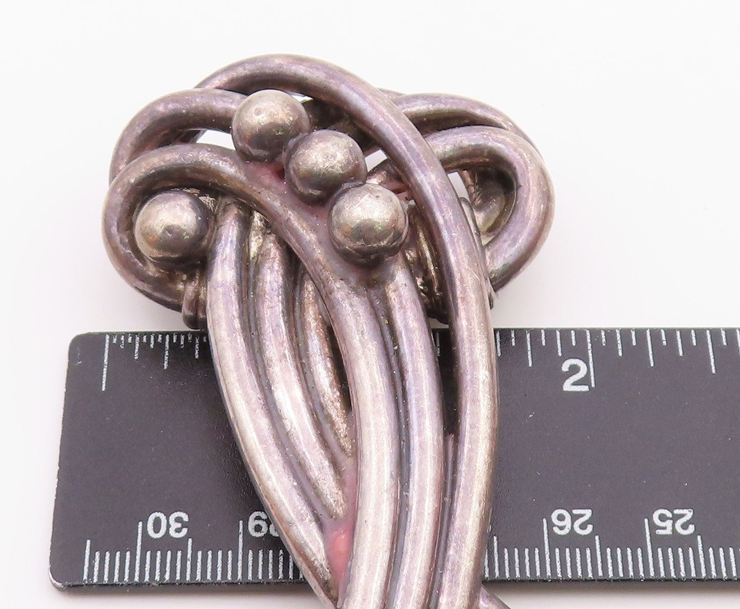 925 Sterling Silver Vintage Heavy Large Dark Tone Ribbon Brooch Pin BP8786