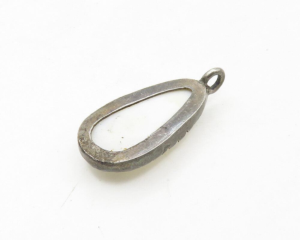 925 Sterling Silver Vintage Cabochon Cut Mother Of Pearl Pendant PT14094