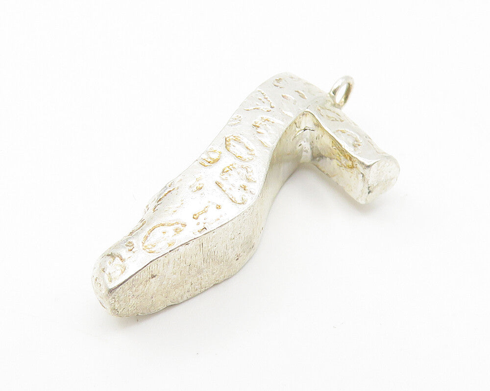 925 Sterling Silver Vintage Shiny Etched High Heel Shoe Motif Pendant PT8604