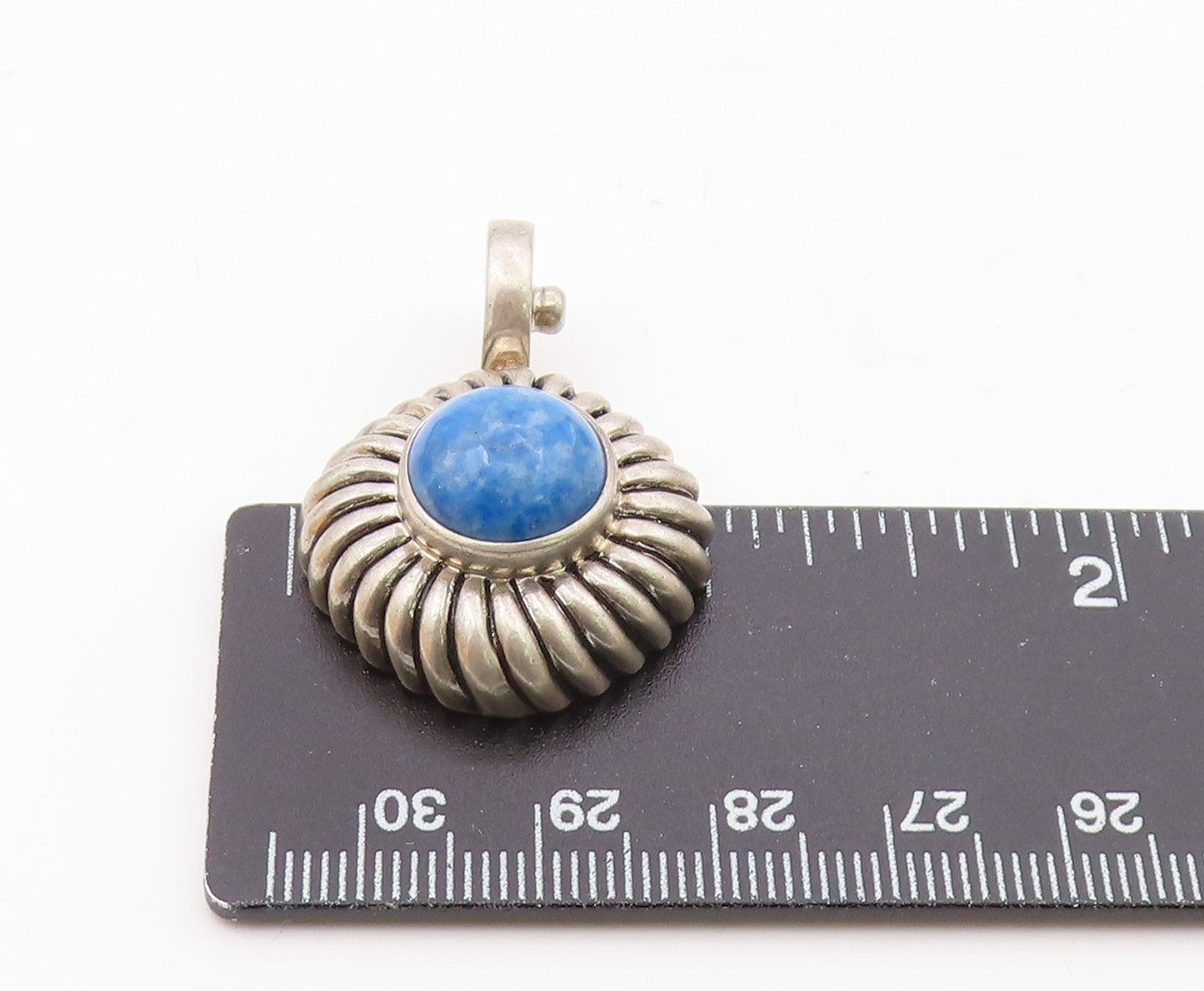 ESPO SIG 925 Silver Vintage Blue Aventurine Ribbed Dome Pendant PT21473