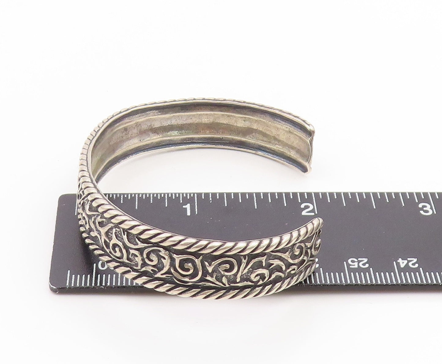 925 Sterling Silver Vintage Bracelet CAROLYN POLLACK Rope & Scrolls Cuff BT11764