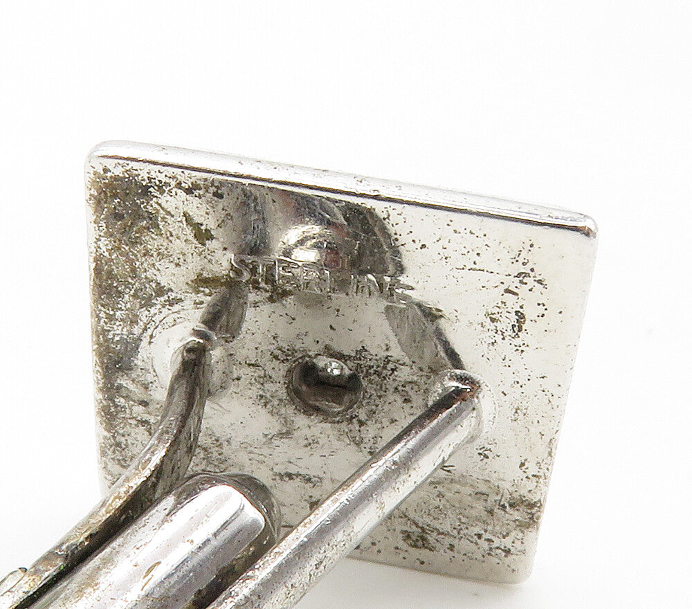 925 Sterling Silver Vintage Genuine Diamonds Square Cuff Links TR2133
