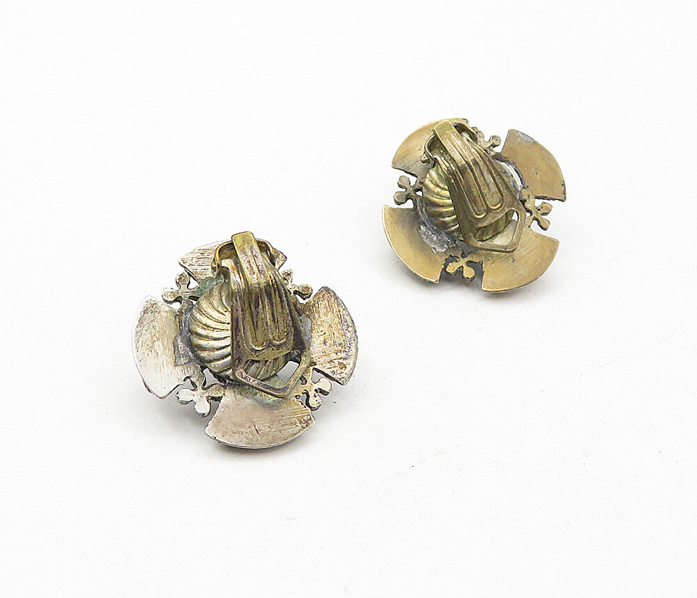 925 Sterling Silver Vintage Antique Twist Cross Non Pierce Earrings EG3932