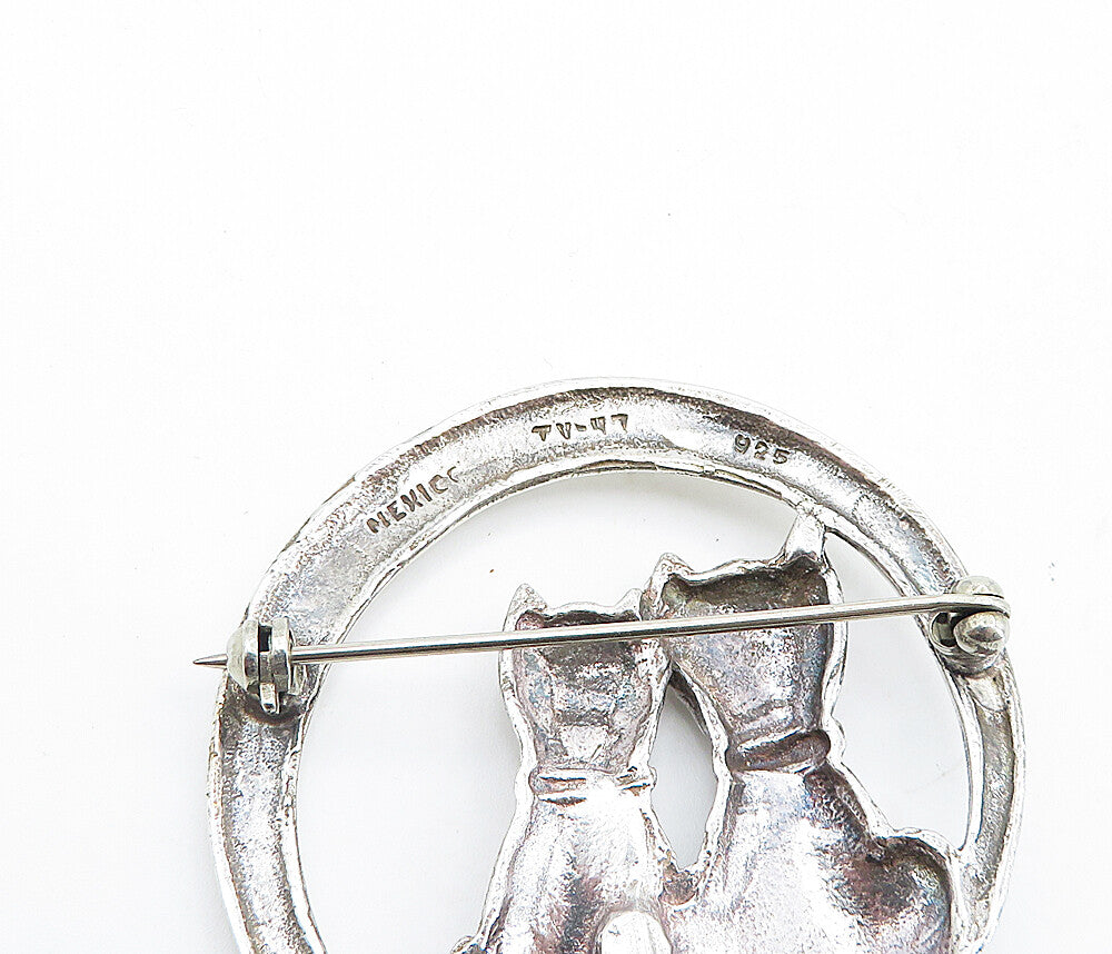 MEXICO 925 Sterling Silver Vintage Sitting Cat Couple Brooch Pin BP2634