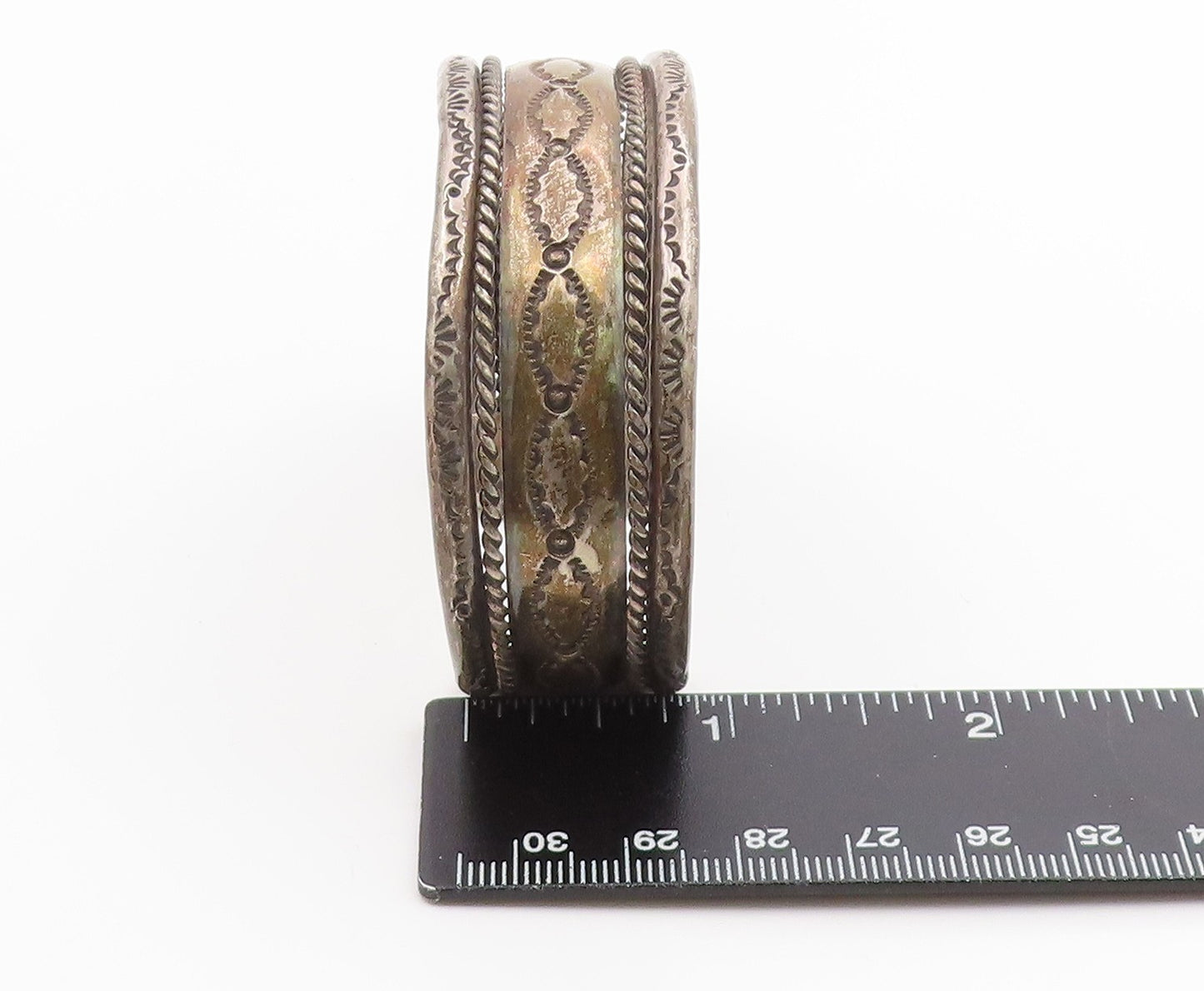 925 Sterling Silver Vintage Bracelet NAVAJO Etched Twisted Wire Cuff BT12027