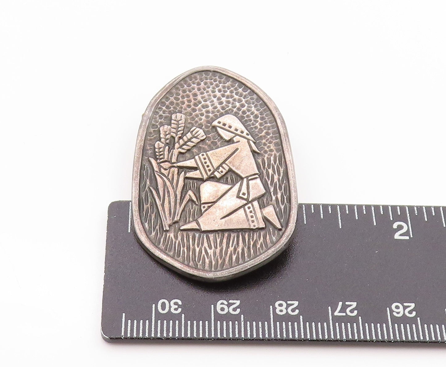925 Sterling Silver Vintage Brooch ISRAEL Nature Lover Girl Etched BP11616
