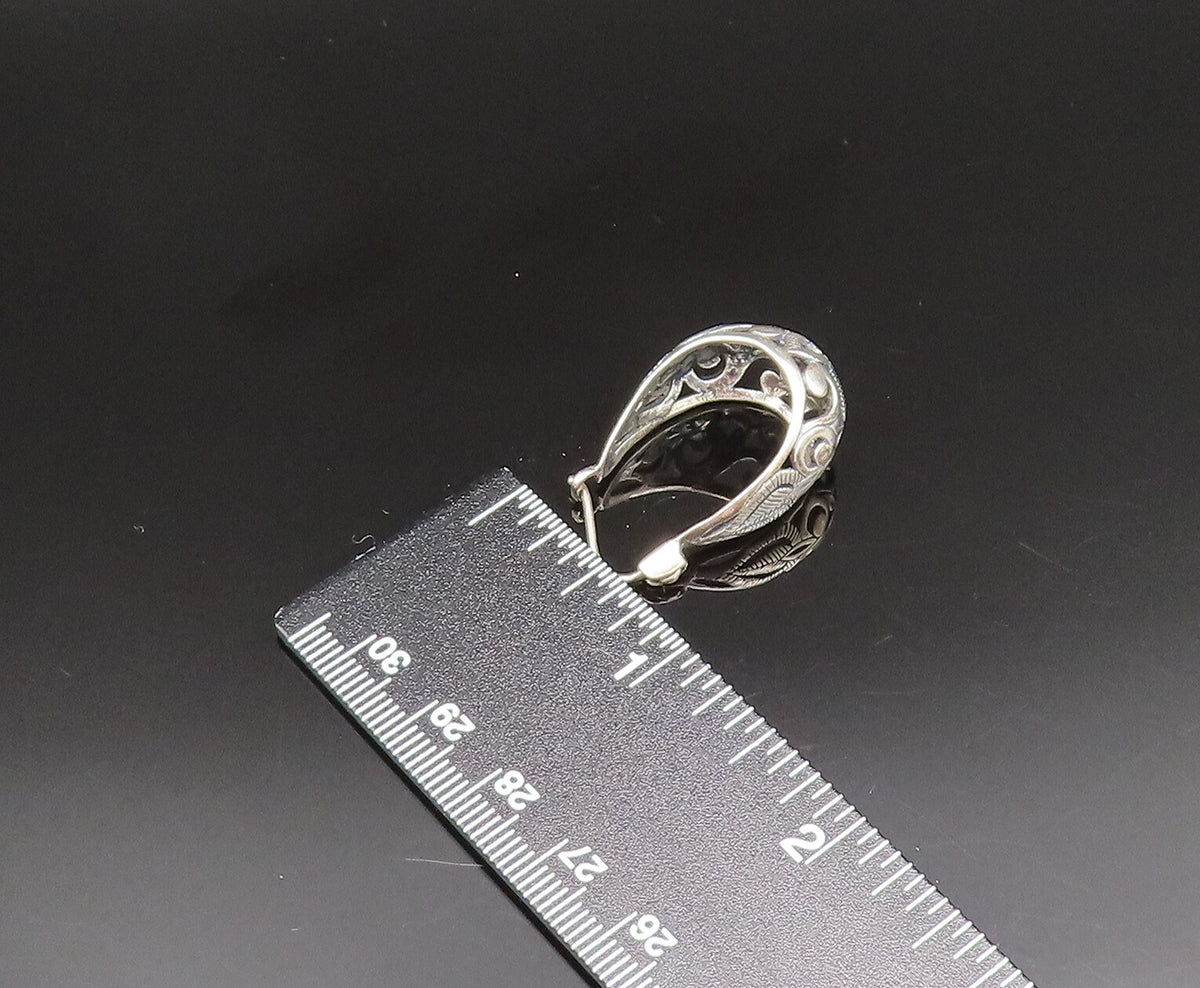 925 Sterling Silver Vintage Etched Open Scroll Oval Hoop Earrings EG11911