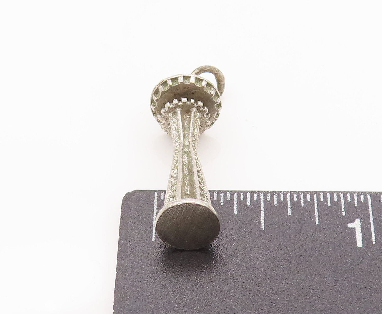 925 Sterling Silver Vintage Pendant 3D Carved Mini England Tower Charm PT22693