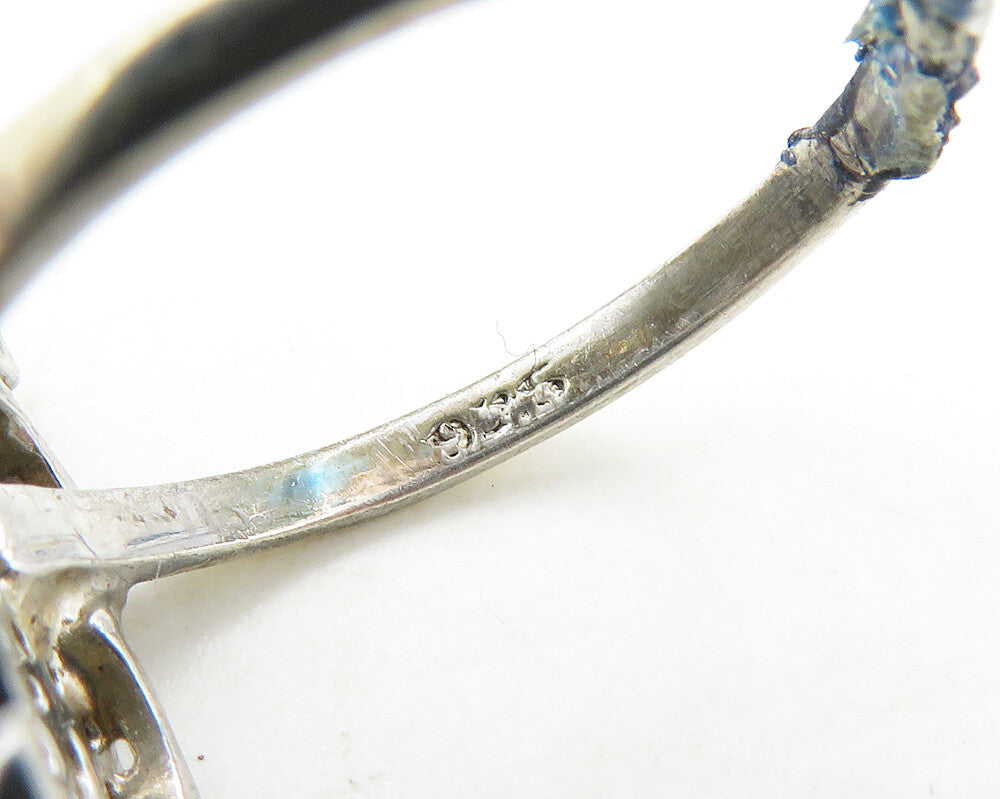 925 Sterling Silver Peridot Hematite & Topaz Panda Band Ring Sz 6 RG17362