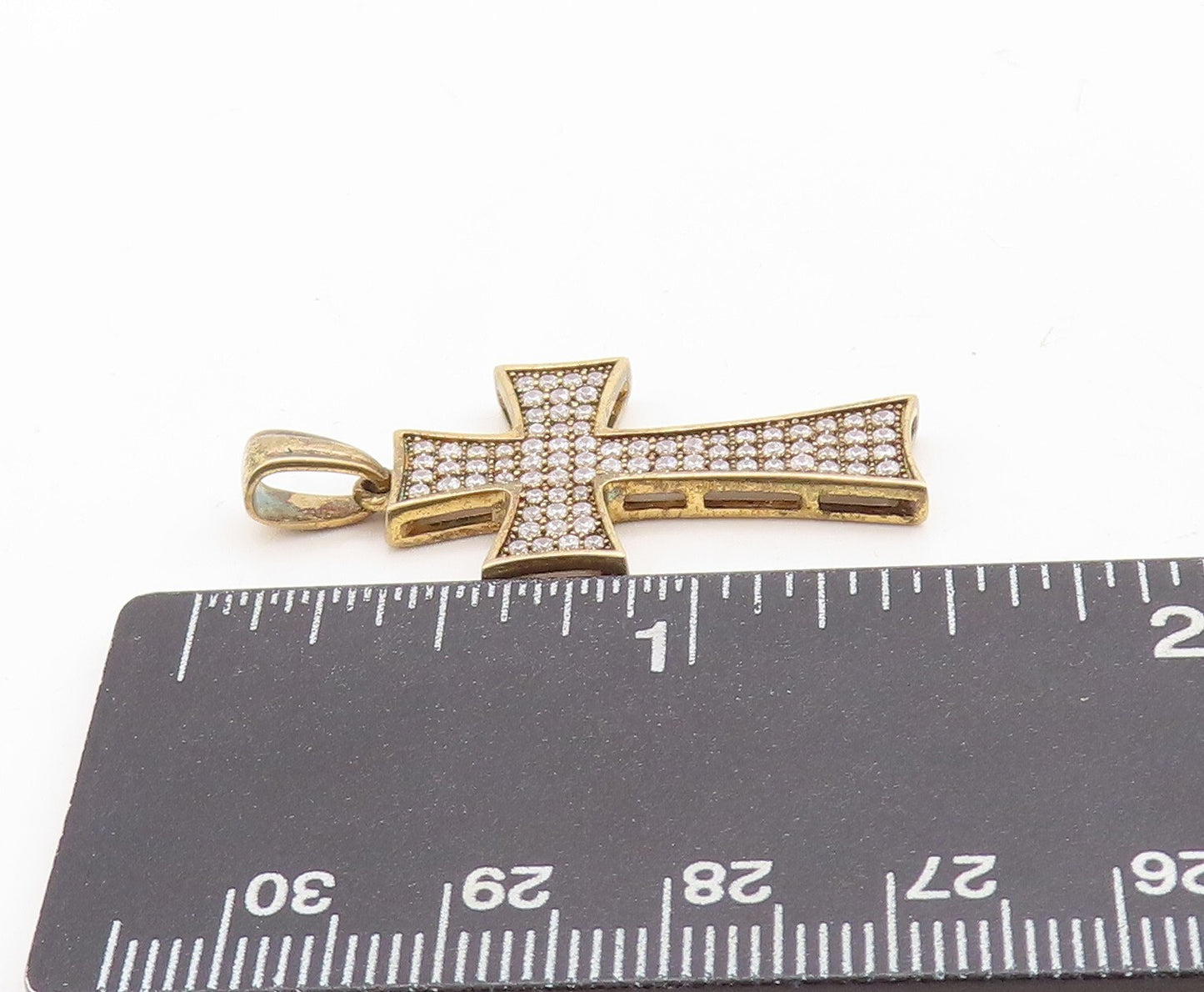 925 Sterling Silver Vintage Pendant Gold Plated CZ Inlay Cutout Cross PT23696