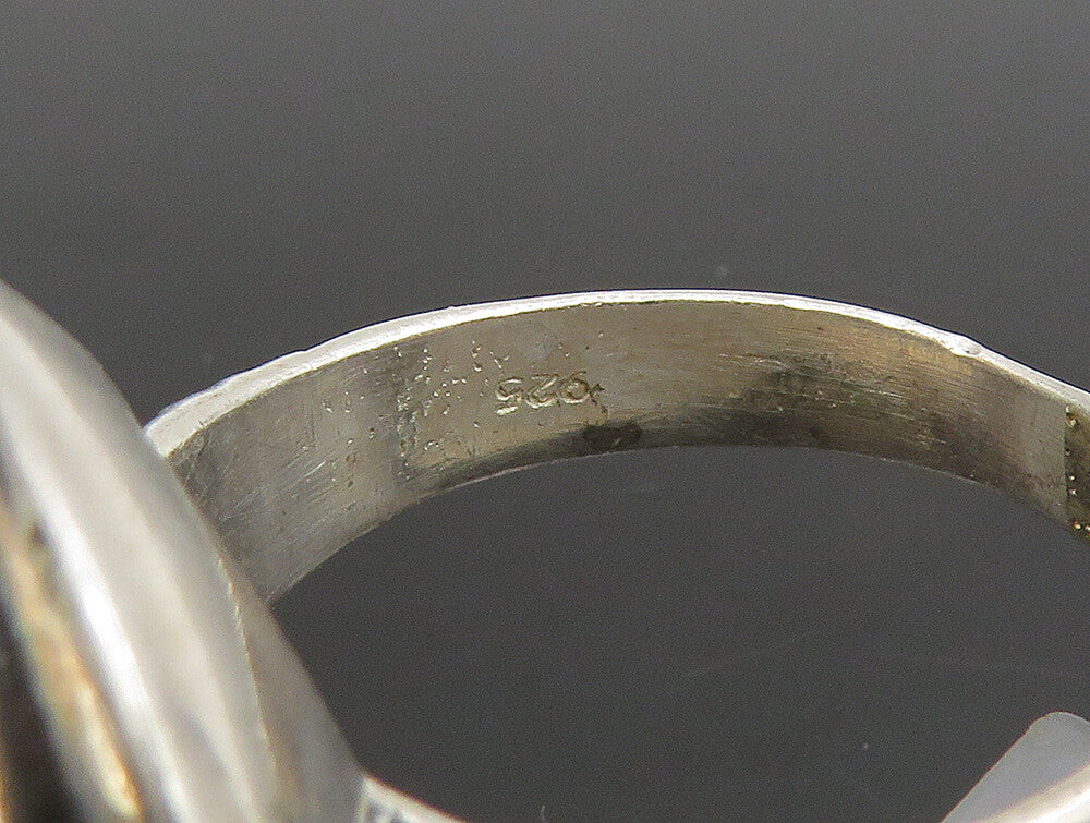925 Silver Vintage Unique Beaded Oval Frame Moss Agate Ring Sz 7.5 RG25344
