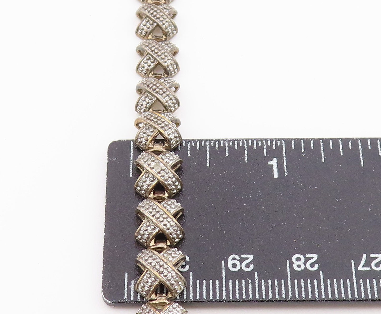 925 Sterling Silver Vintage Topaz Accented X Link Chain Bracelet BT5168