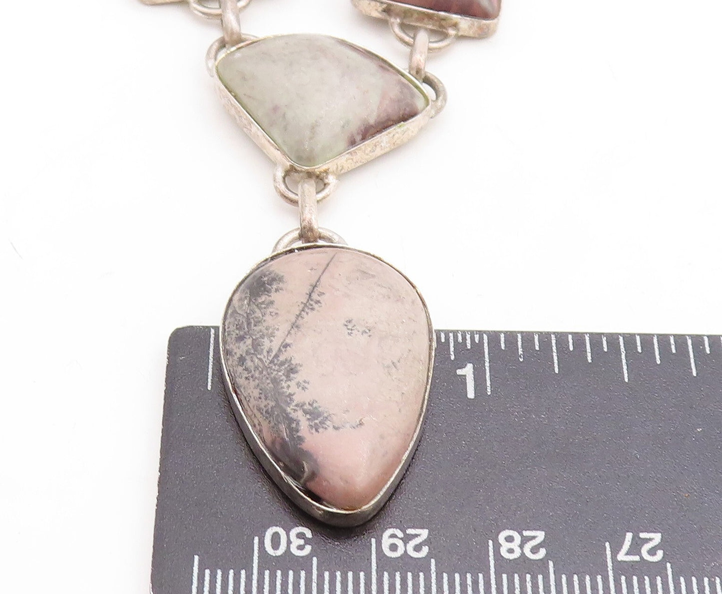 925 Sterling Silver Vintage Spotted Jasper Multi Shape Chain Necklace NE1706