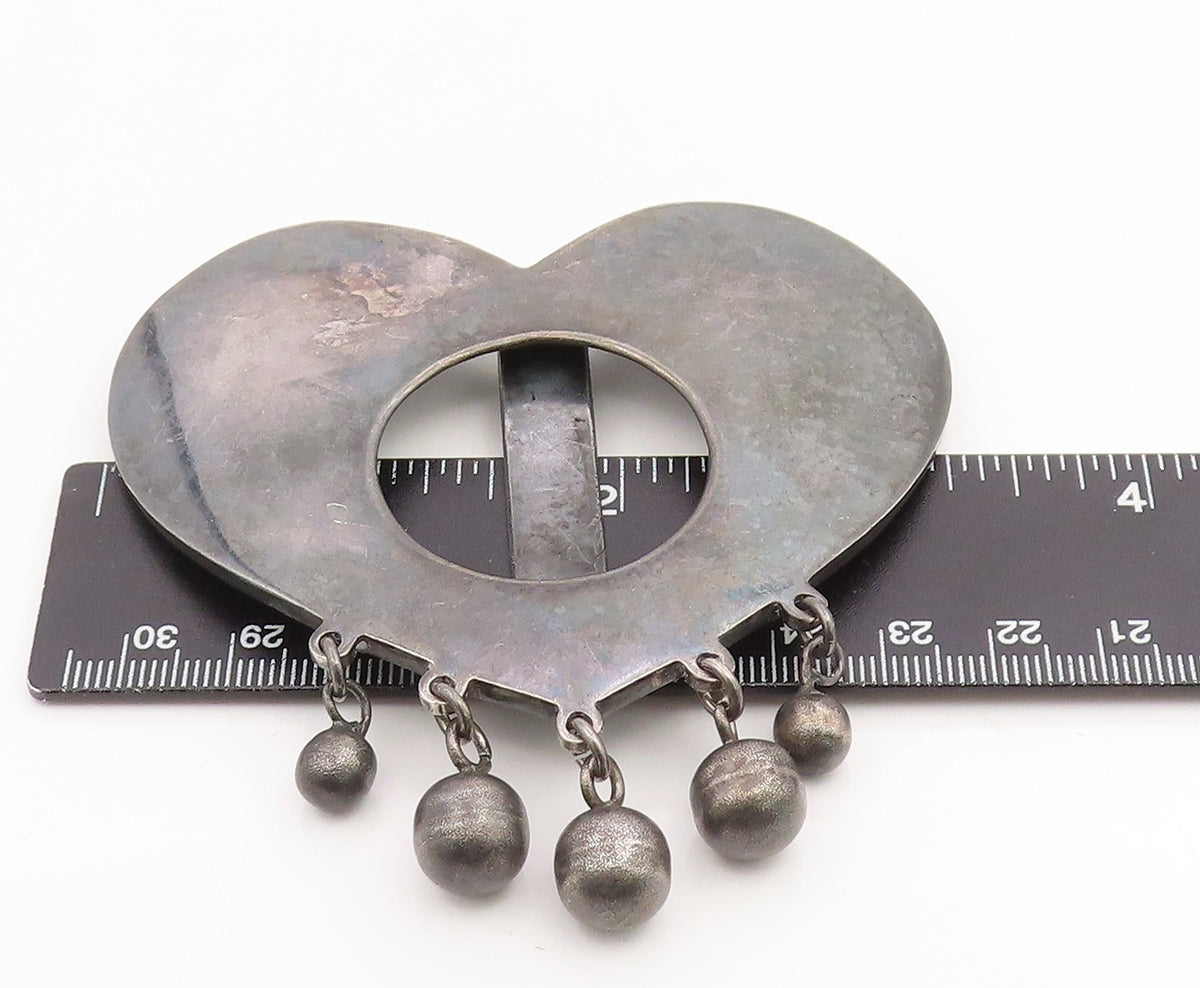 925 Sterling Silver Vintage Pendant IONE TISSOT Large Modern Love Heart PT25895