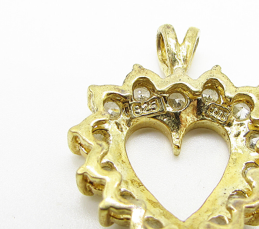 Gold Over 925 Silver White Cubic Zirconia Love Heart Slider Pendant PT2307